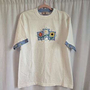 Vintage Flower Top Stitch Morning Sun Sunflower Womens Tshirt Large 90s Nature
